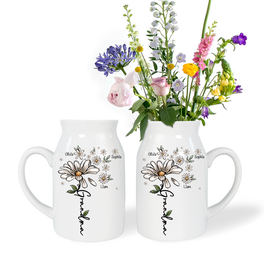 Grandma And Kids Gift Flower Daisy - Custom Home Decoration Flower Vase According To Family Requirements, Ceramic Flower Vase