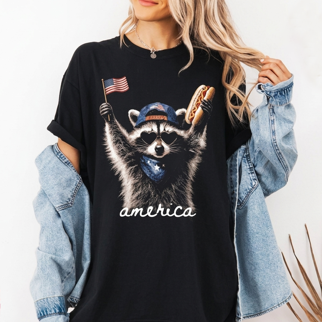 Comfort Colors® Patriotic Raccoon Shirt, Funny America Shirt, USA Flag Animal Graphic Shirt, Independence Day Shirt, 4th of July Apparel