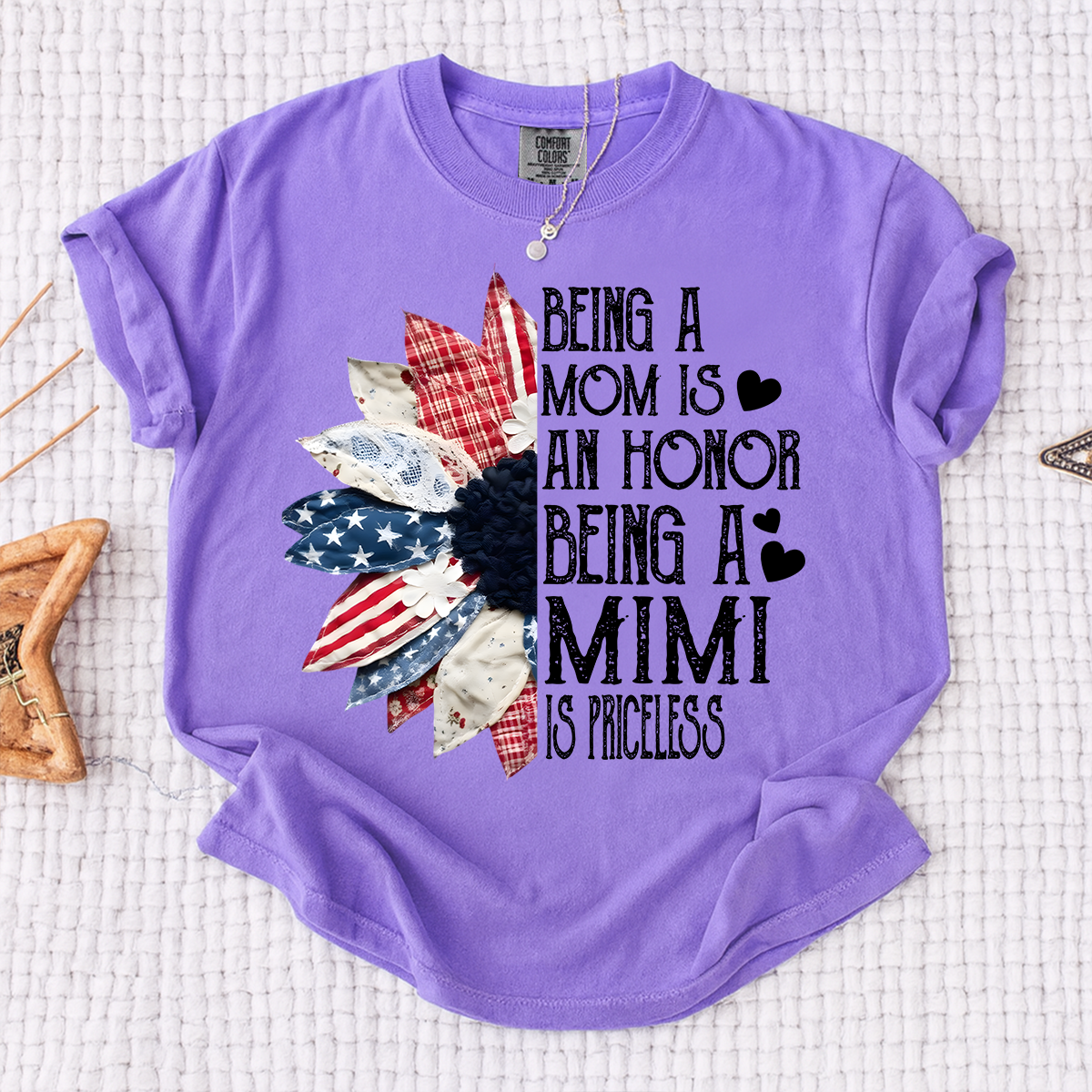 Comfort Colors Being a Mom is an Honor Being a Mimi is Priceless Shirt, Patriotic Mimi T Shirt, Custom Mom Grandma Shirt