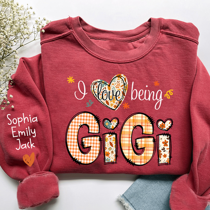 Personalized Autumn I Love Being Sweatshirt for Grandma And Kids