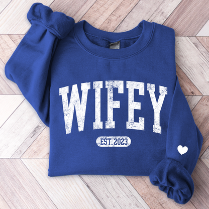 Personalize Wifey Sweatshirt, Engagement Sweatshirt, Bridal Shower Gift, Gift For Bride, New Wife Sweatshirt