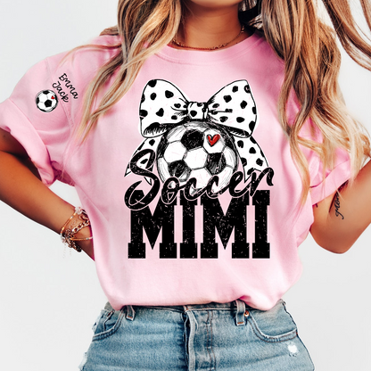 Personalized Soccer Mimi Shirt, Soccer Ball and Bow Design with Kids Names
