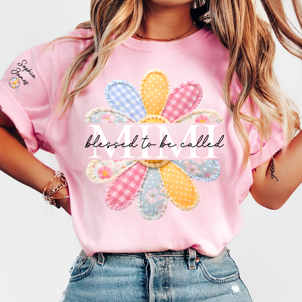 Blessed To Be Called Mimi Floral T Shirt, Personalized Grandma Shirt with Kids' Names