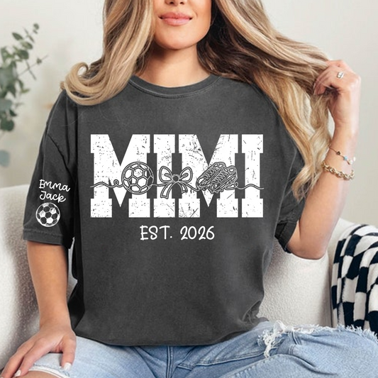 Mimi Est 2026 Soccer Grandma Shirt Personalized Grandkids Names Family T Shirt