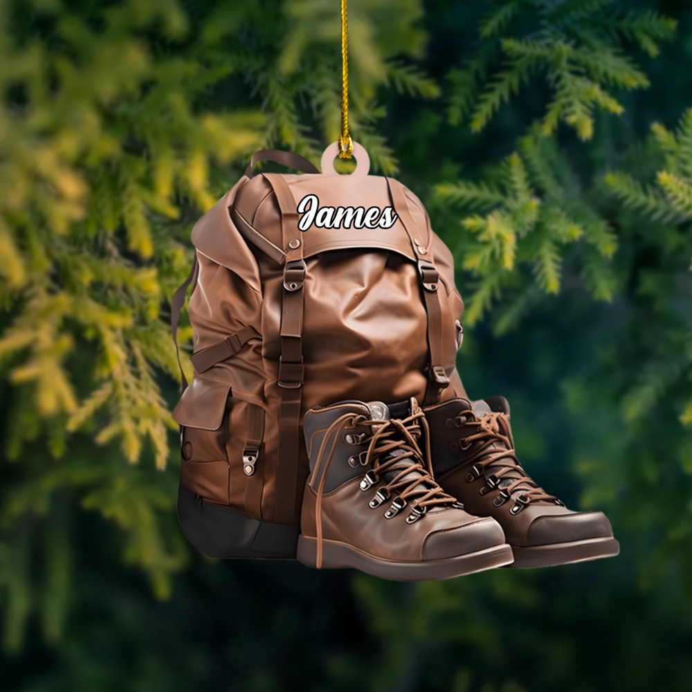 Personalized Hiking Backpack Ornament – Custom Name Camping Gear Christmas Decoration for Outdoor Lovers Ornament