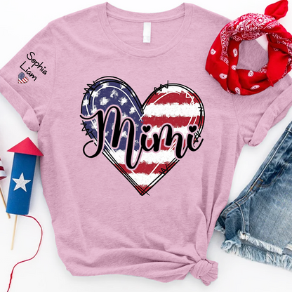 Mimi Patriotic Shirt, American Flag Heart Mimi T-Shirt for Women, 4th of July Grandma Gift