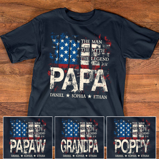 Papa American Flag Shirt Personalized Grandchildren Names The Man The Myth The Legend Fathers Day Gift