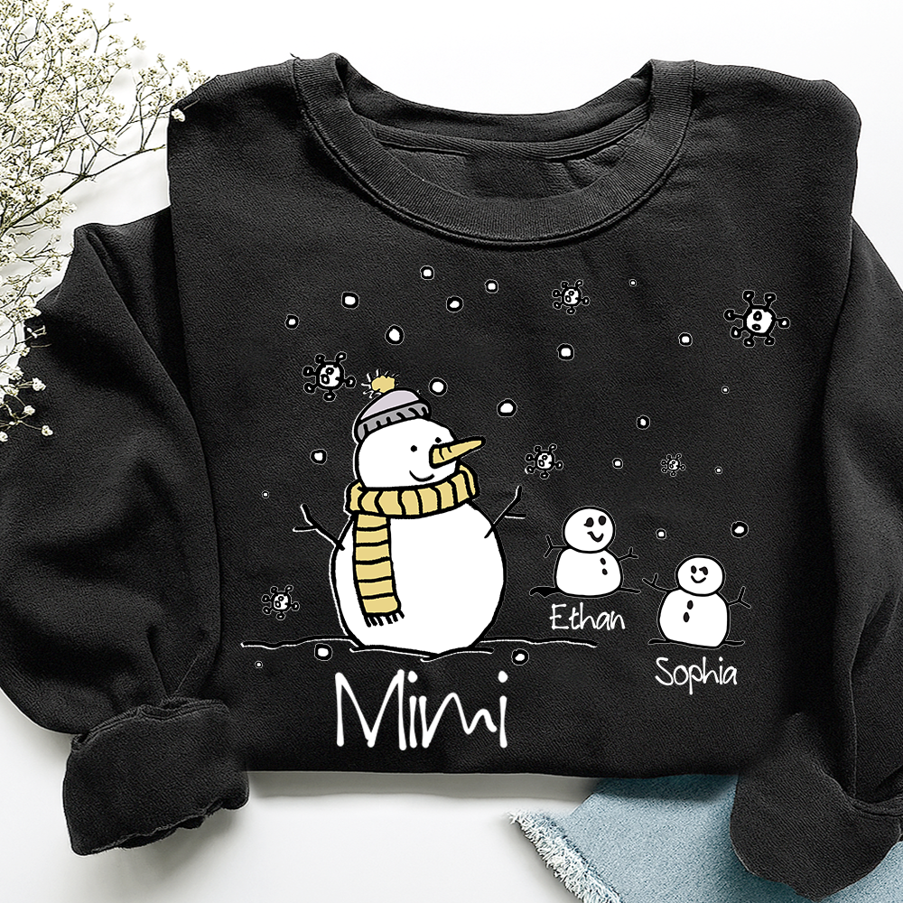 Personalized Christmas Snowman Sweatshirt, Gifts for Grandma, Custom Grandma and Grandchild Names