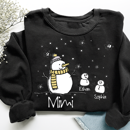 Personalized Christmas Snowman Sweatshirt, Gifts for Grandma, Custom Grandma and Grandchild Names