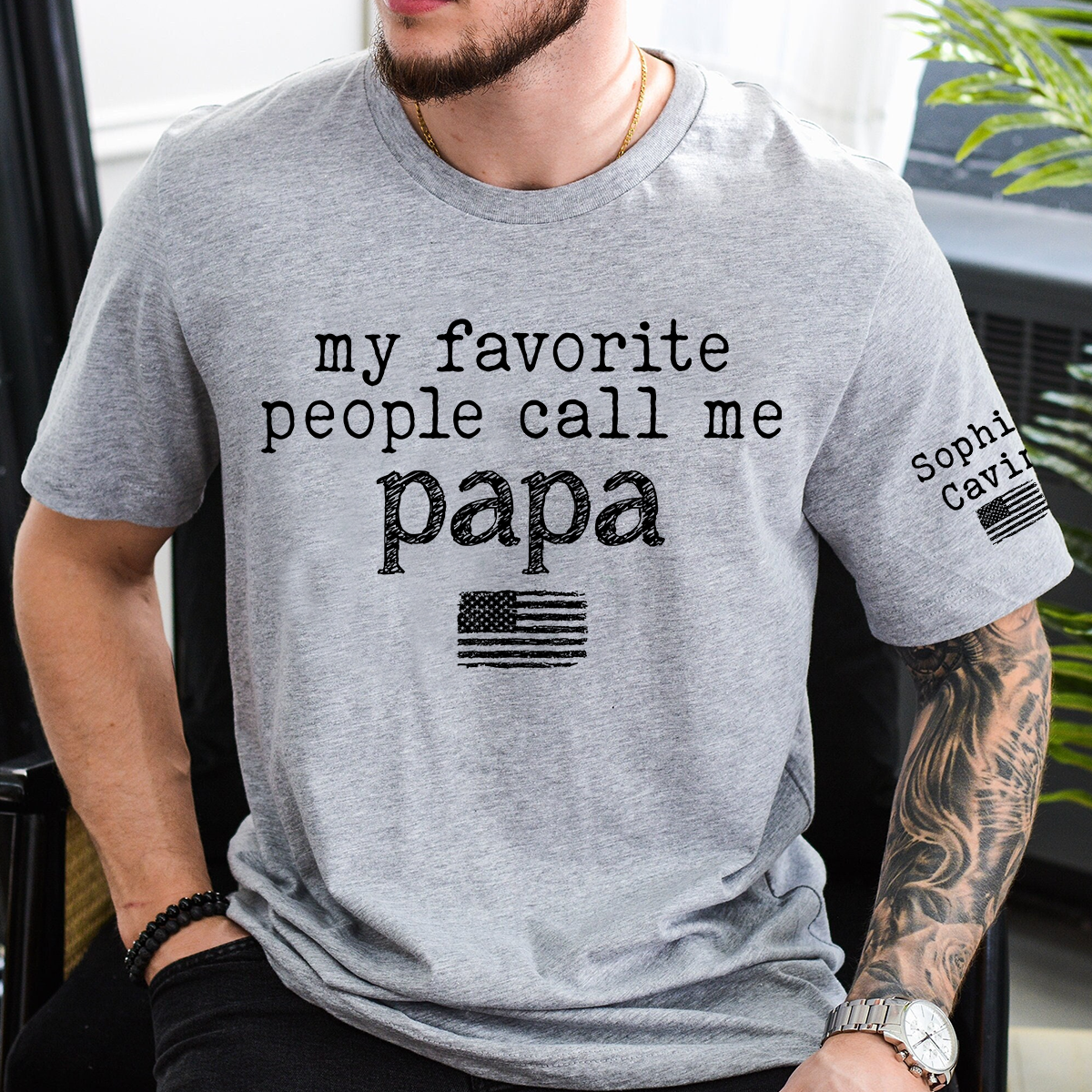 My Favorite People Call Me Papa Shirt, Personalized Papa Tee, American Flag Design, Gift for Dad Grandpa Fathers Day