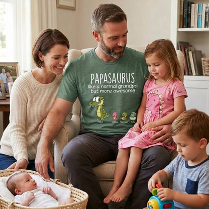 Personalized Papa Dinosaur Shirt with Custom Kids Names, Funny Grandpa Family T Shirt for Papa Grandfather, Father's Day Birthday Gift
