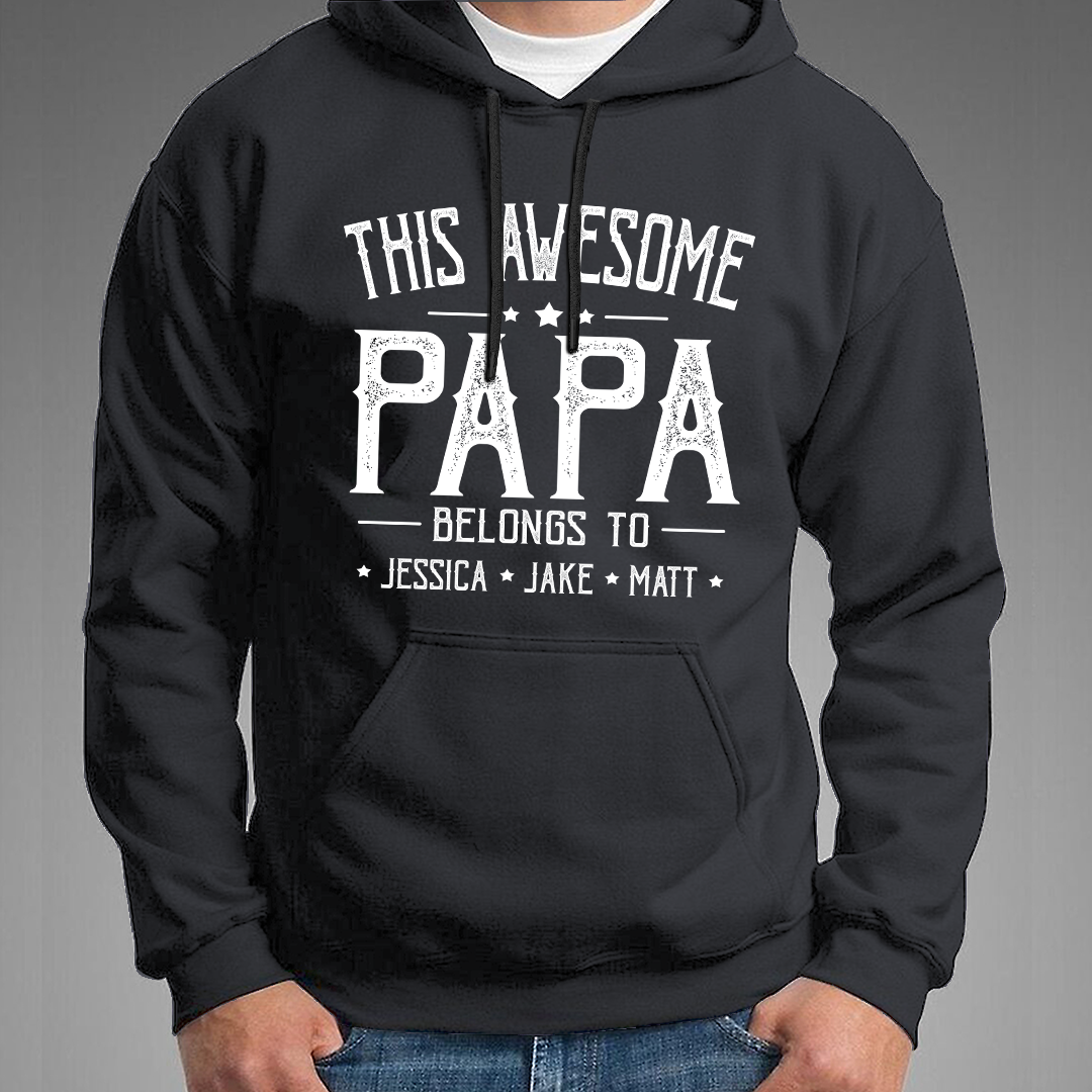 This Awesome Grandpa Belongs To Kids Hoodie, Custom Papa With Kids Names Hoodie, Gift For Hoodie Father Men's