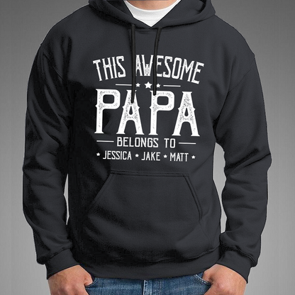 This Awesome Grandpa Belongs To Kids Hoodie, Custom Papa With Kids Names Hoodie, Gift For Hoodie Father Men's