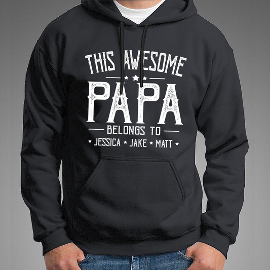 This Awesome Grandpa Belongs To Kids Hoodie, Custom Papa With Kids Names Hoodie, Gift For Hoodie Father Men's