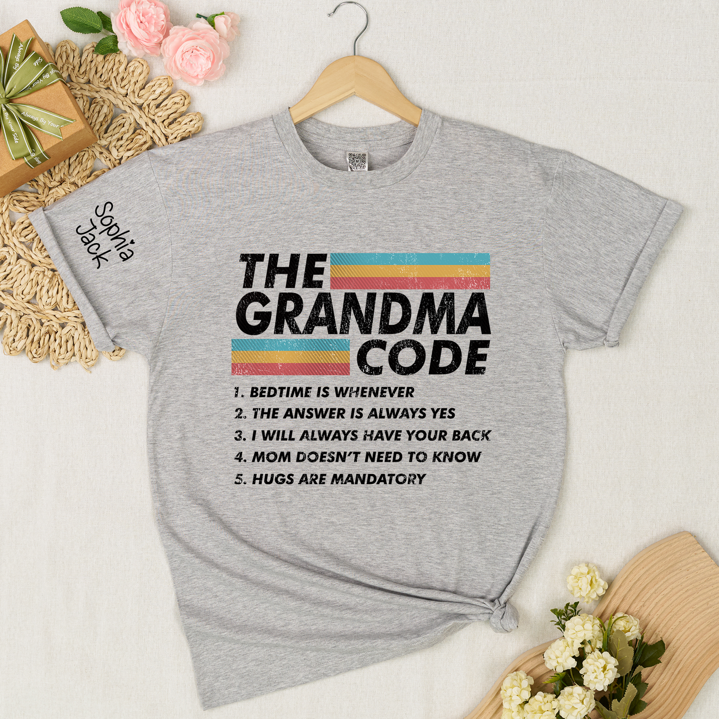 Personalized The Grandma Code" T-Shirt – Personalized Mimi, Gigi, Nana Shirts, Fun Gift for Grandparents, Mother’s Day, Birthday