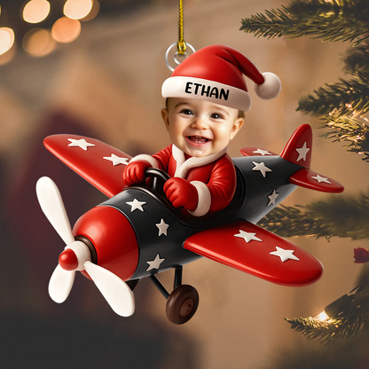 Personalized Baby Pilot Ornament 2025 – Custom Photo & Name Airplane Ornament, Baby’s First Christmas Gift Ornament