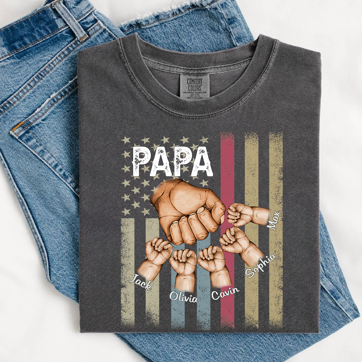 Comfort Colors® Custom Papa And Kids Fist Bump American Flag 2025 T-Shirt