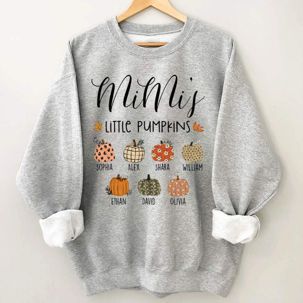 Personalized Mimi Little Pumpkins Sweatshirt, Custom Kids Names Fall Crewneck, Pumpkin Family Shirt for Grandma
