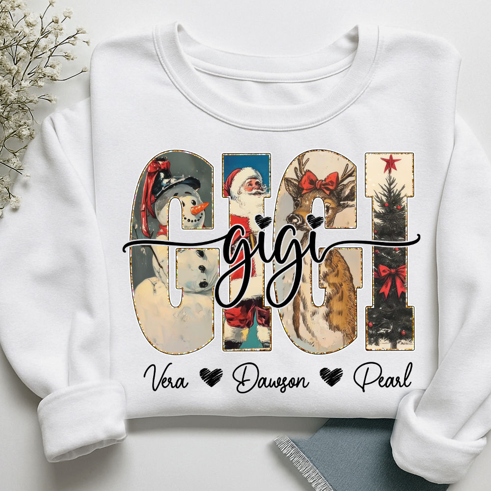 Personalized Gigi Christmas Sweatshirt – Custom Grandkids Names Holiday Shirt
