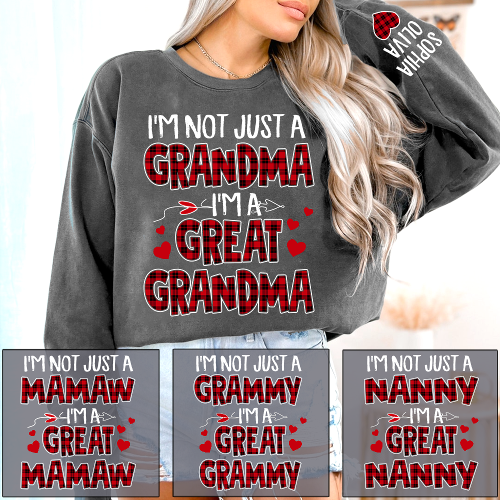 I’m Not Just a Grandma I’m a Great Grandma Sweatshirt, Personalized Buffalo Plaid Heart Shirt