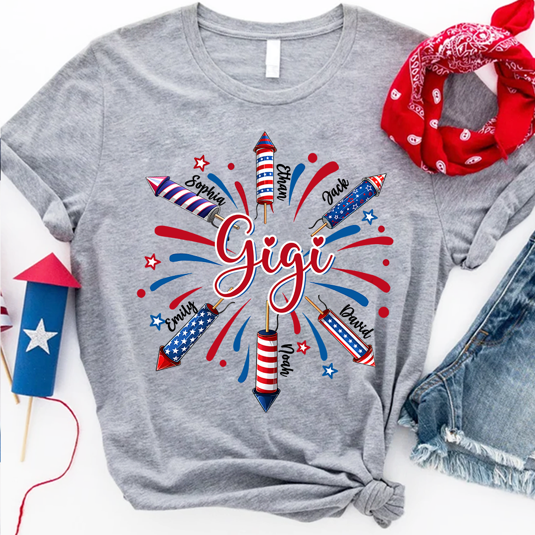 Personalized Gigi 4th July Independence Day American Flag T-Shirt, Patriotic Gift For Grandma And Kids