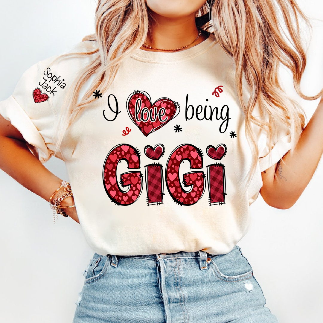 Gigi Valentine T-Shirt, I Love Being Gigi Heart Design Tee, For Gift Grandma And Kids