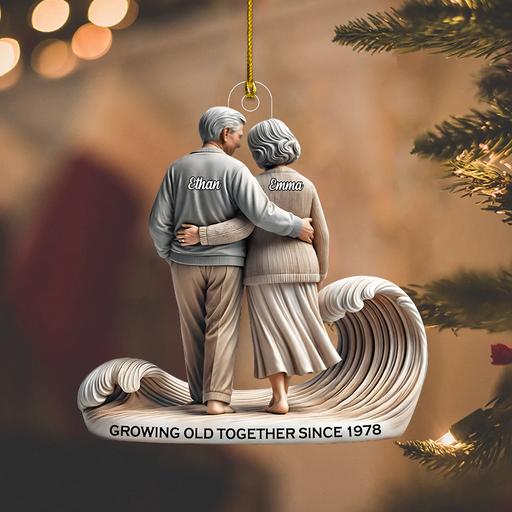 Custom Growing Old Together Ornament – Personalized Anniversary Ornament with Names & Year for Couples 2025 Ornament