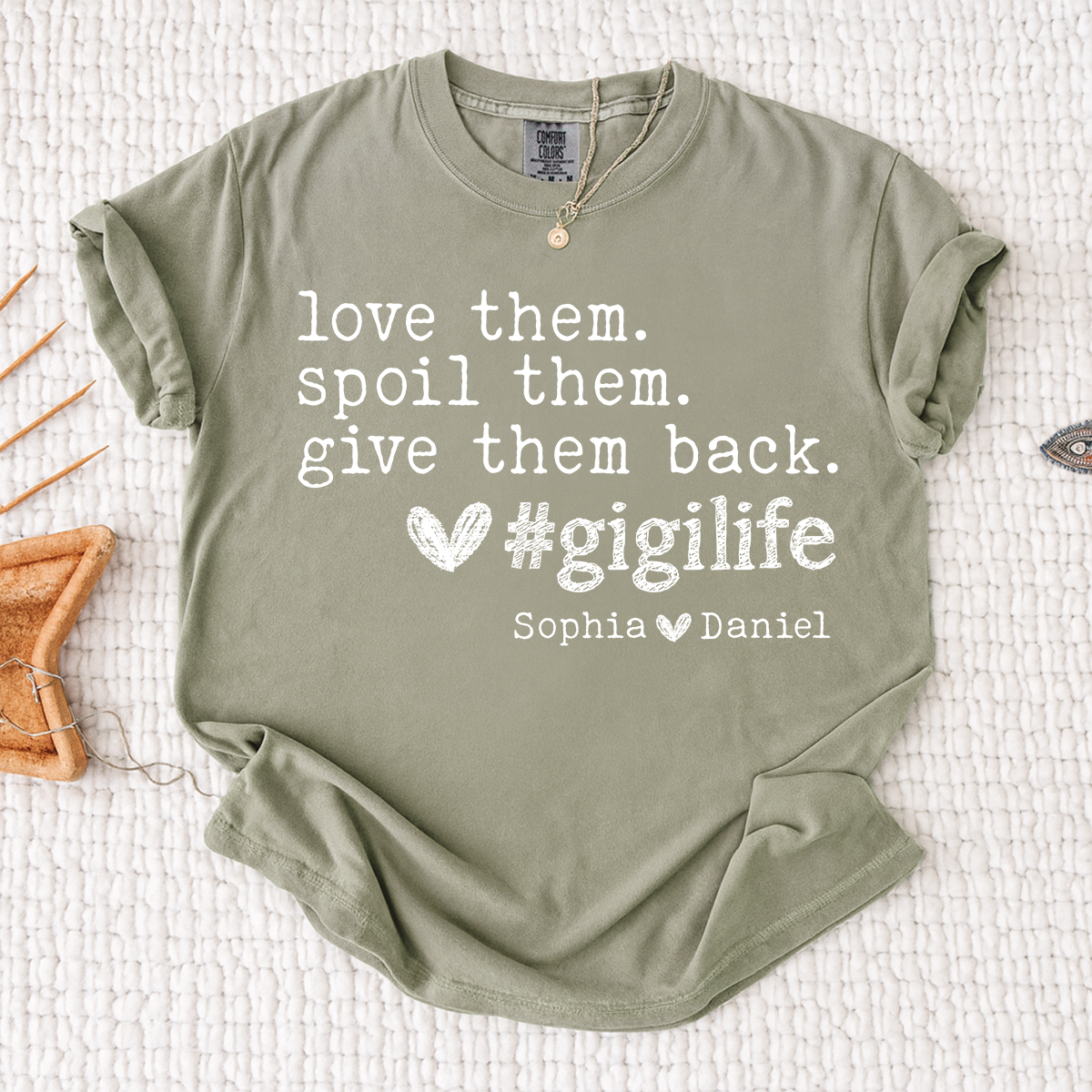 Comfort Colors Gigi Life Shirt Love Them Spoil Them Give Them Back, Personalized Gigi T Shirt with Kids Names, Funny Grandma Gift
