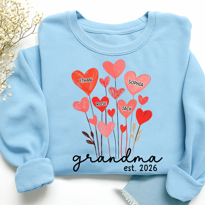 Personalized Grandma Sweatshirt, custom Heart For Gift Grandma And Kids