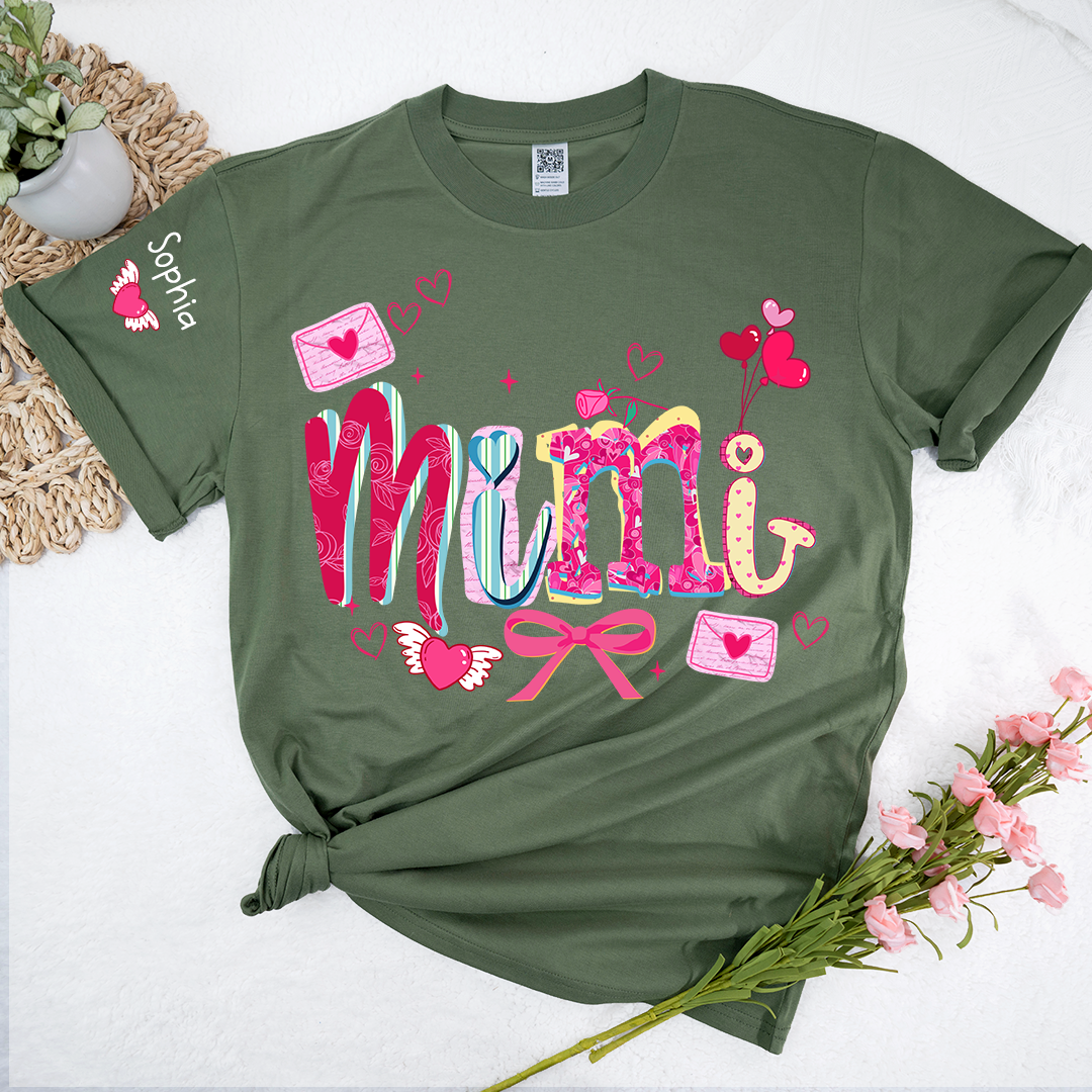 Custom Mimi Valentine Brushstroke T-shirt, Heart Shaped valentine Gift for Grandma And Kids