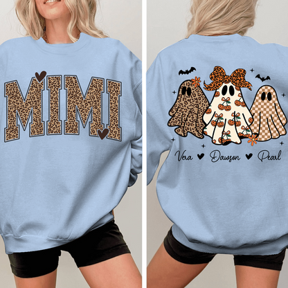 Personalized Mimi Leopard Print Halloween Sweatshirt, Gift for Grandma And Kids