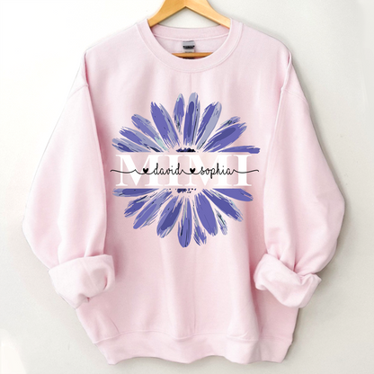 Mimi Purple Daisy Flower With Grandkids Sweatshirt