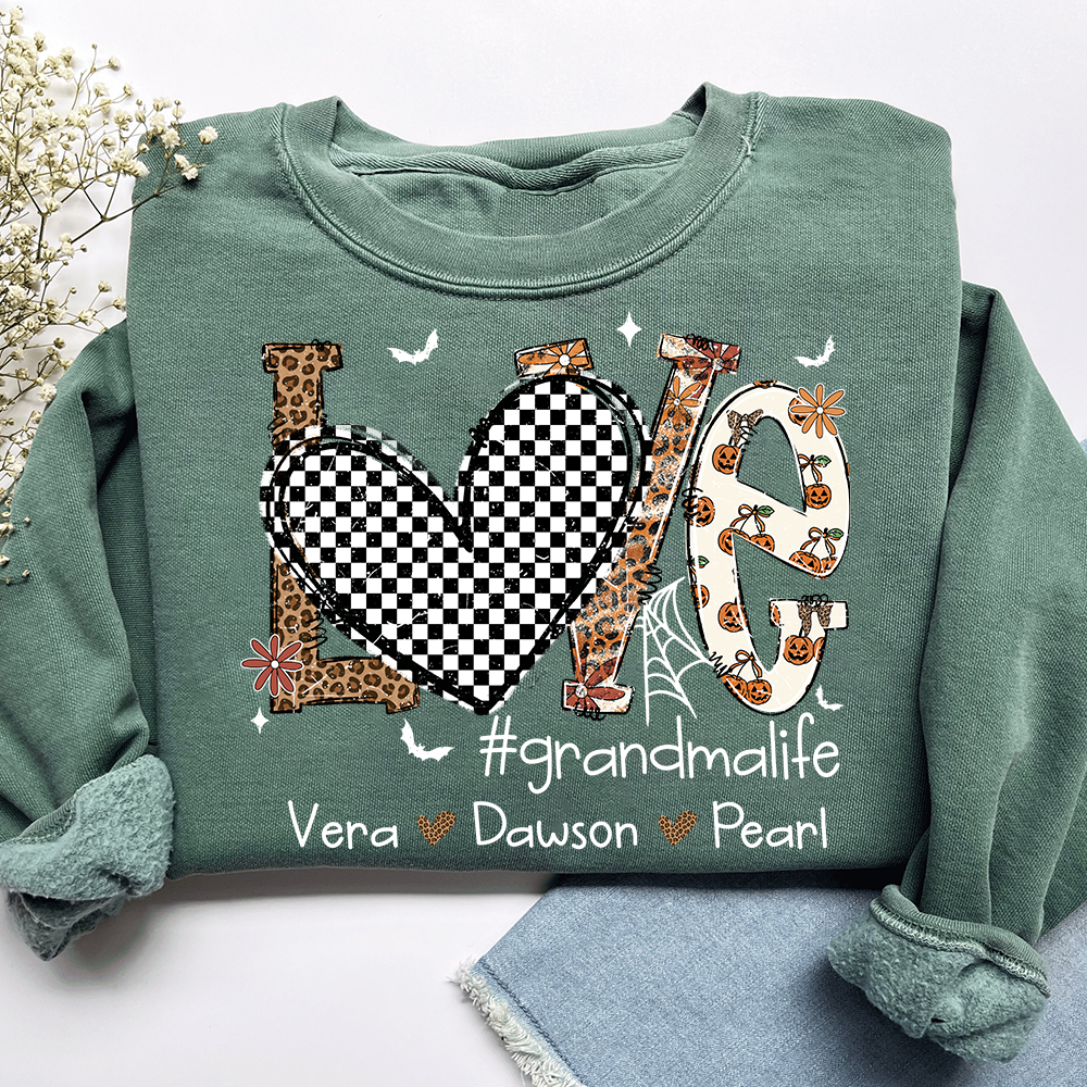 Custom Love Family Sweatshirt, Grandma Halloween Shirt with Kids Names