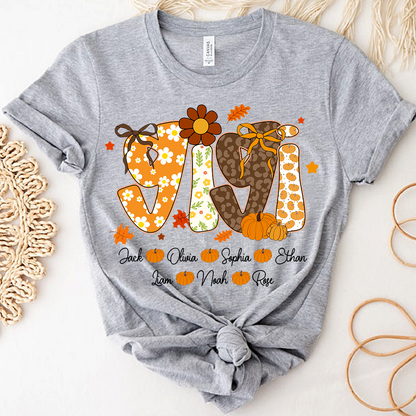 Personalized Pumkin Grandma TShirt, Custom Gigi Nickname with Kids’ Names