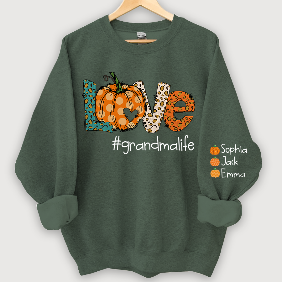 Love grandmalife Leopard ,Pumpkin Fall Personalized Autumn Sweatshirt