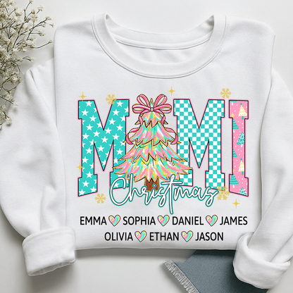 Christmas Tree Mimi Sweatshirt, Custom Family Name for Grandma And Kids