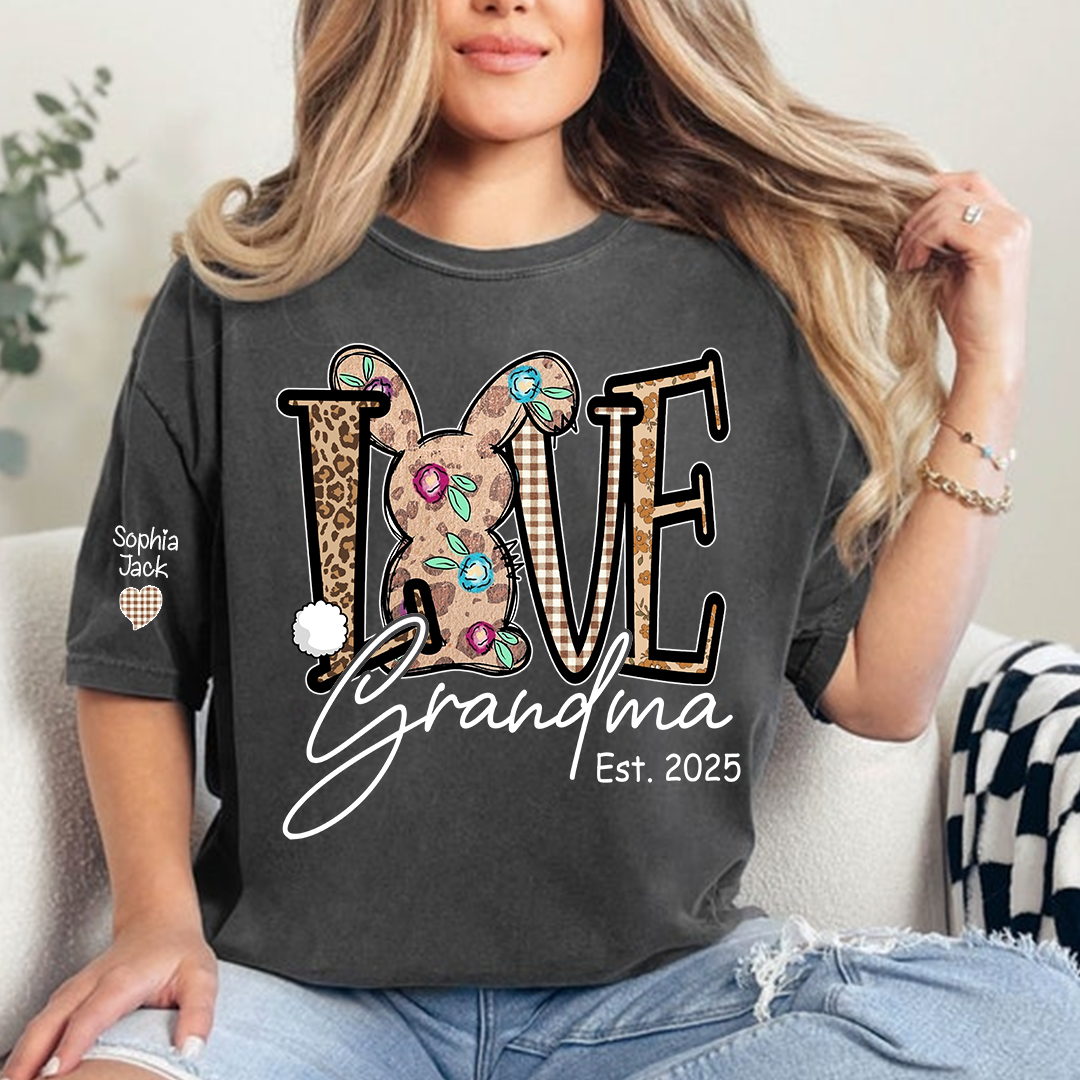 Personalized Love Gigi Easter T Shirt, Bunny And Egg Design With Names For Grandma