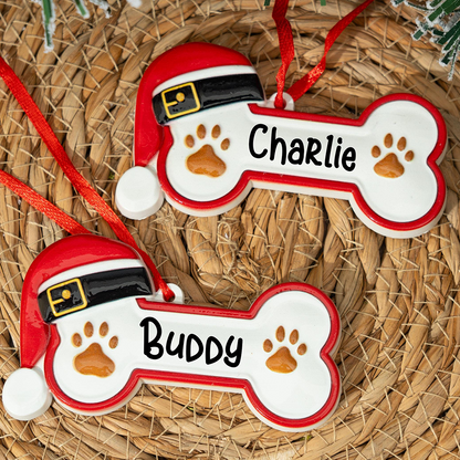 Custom Dog Ornament 2025 – Personalized Pet Name Bone Ornament, Cute Paw Print Christmas Decoration