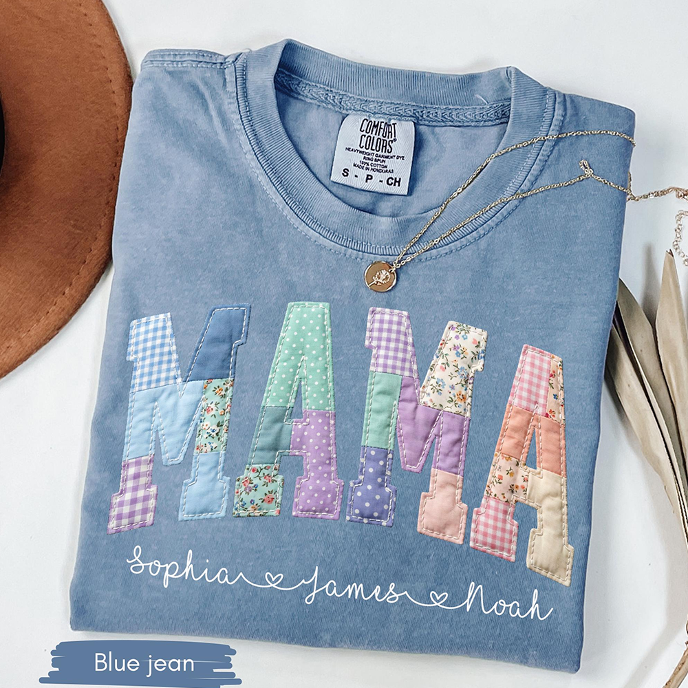 Comfort Colors Mama Patchwork T Shirt – Faux Embroidered Mimi Shirt Design Shirt for Mom, Perfect Mother’s Day Gift