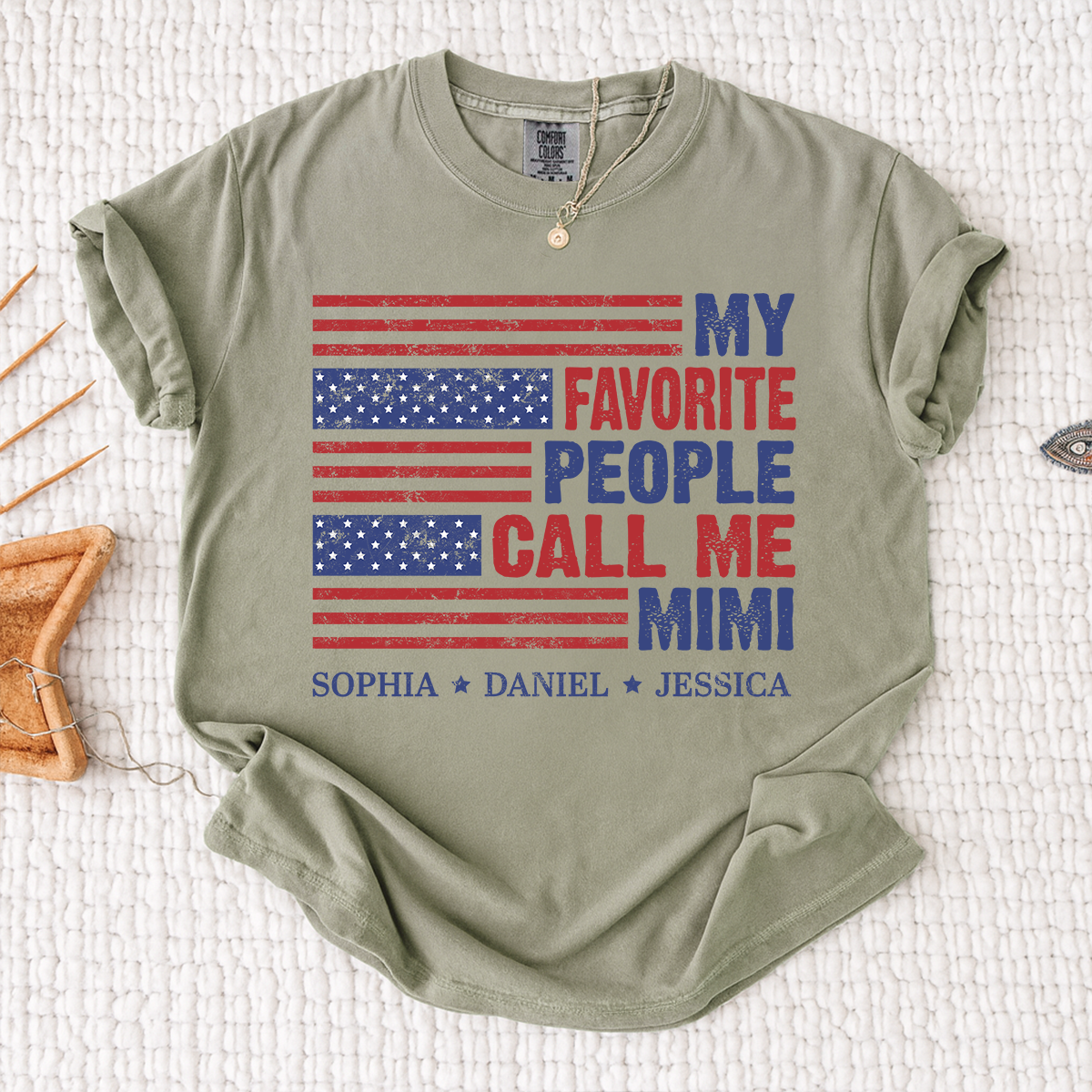Comfort Colors Custom Mimi Shirt with Grandkids Names My Favorite People Call Me Mimi Patriotic American Flag Design Personalized Family T Shirt