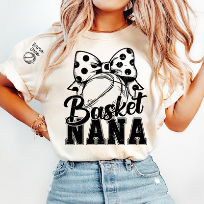 Black And White T-shirt With Basketball Print, Mimi Style, Can Be Printed With Grandchildren's Names, Suitable As A Gift For Grandma