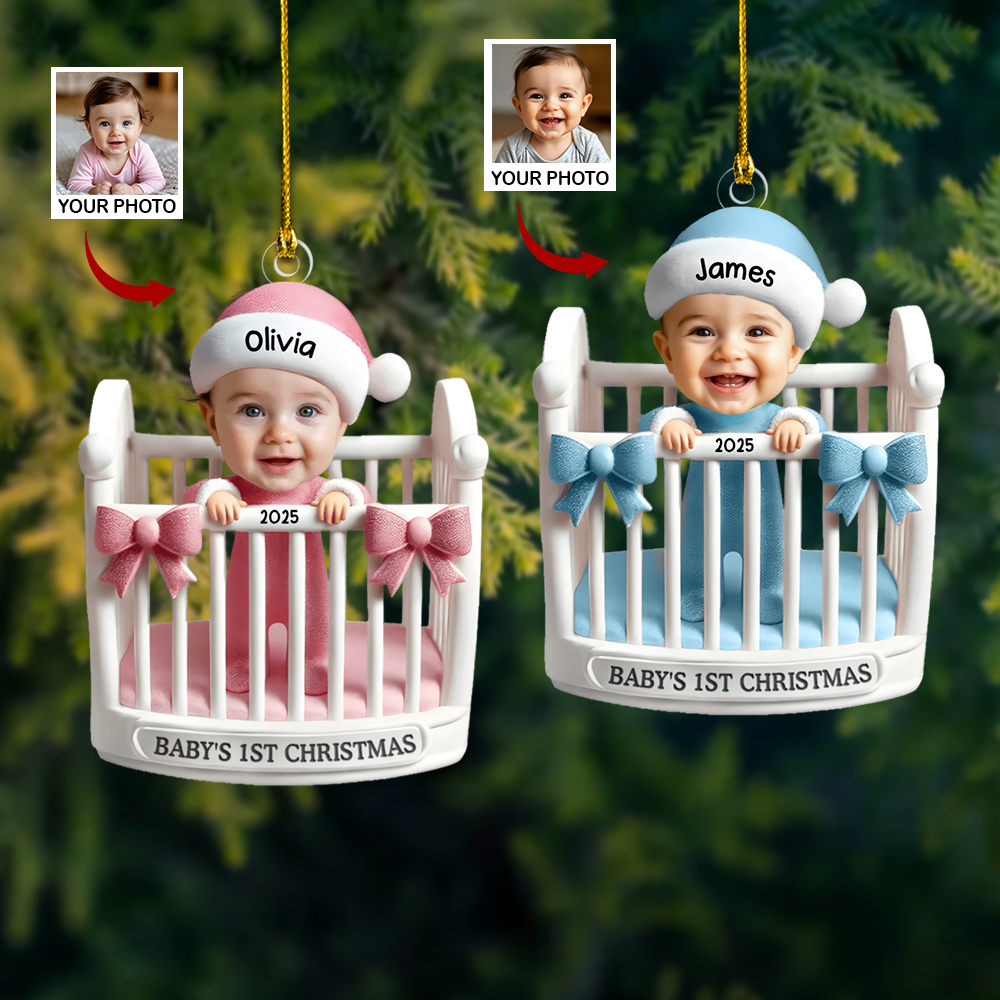 Personalized Baby’s 1st Christmas Ornament 2025 – Custom Photo Crib Ornament, Cute Keepsake Gift for Newborn Boys & Girls Ornament
