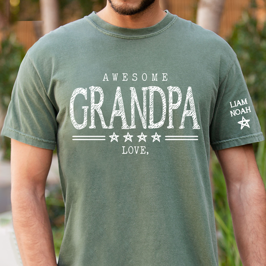 Awesome Grandpa Shirt, Custom T-Shirt with Grandkids' Names, Perfect Gift for Grandpa