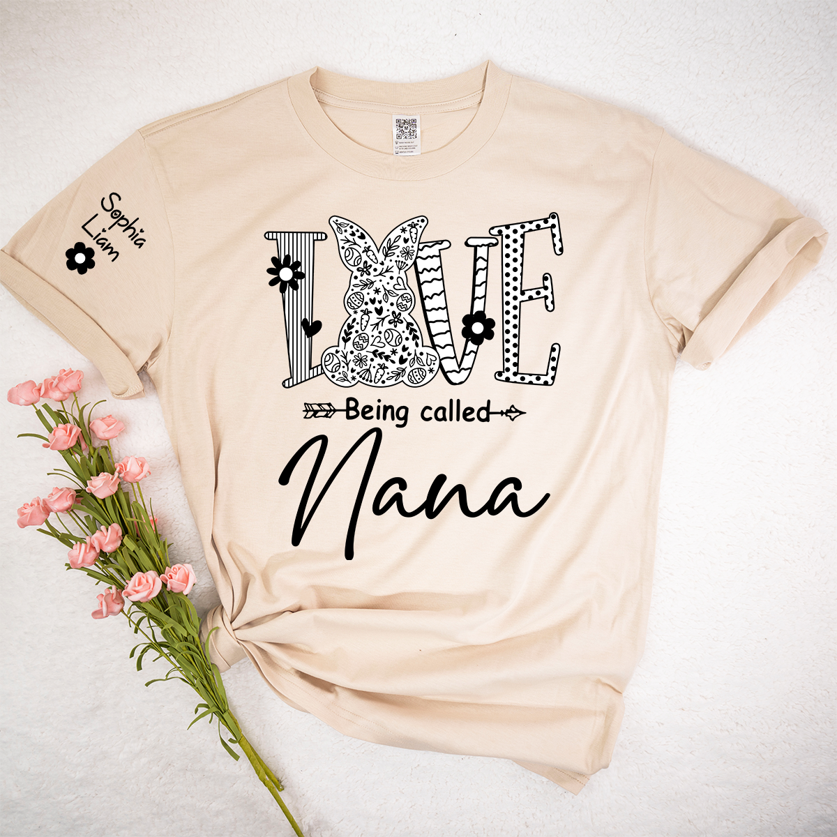Personalized Love Being Called Nana Shirt With Bunny Art, Easter Grandma Nana Tee