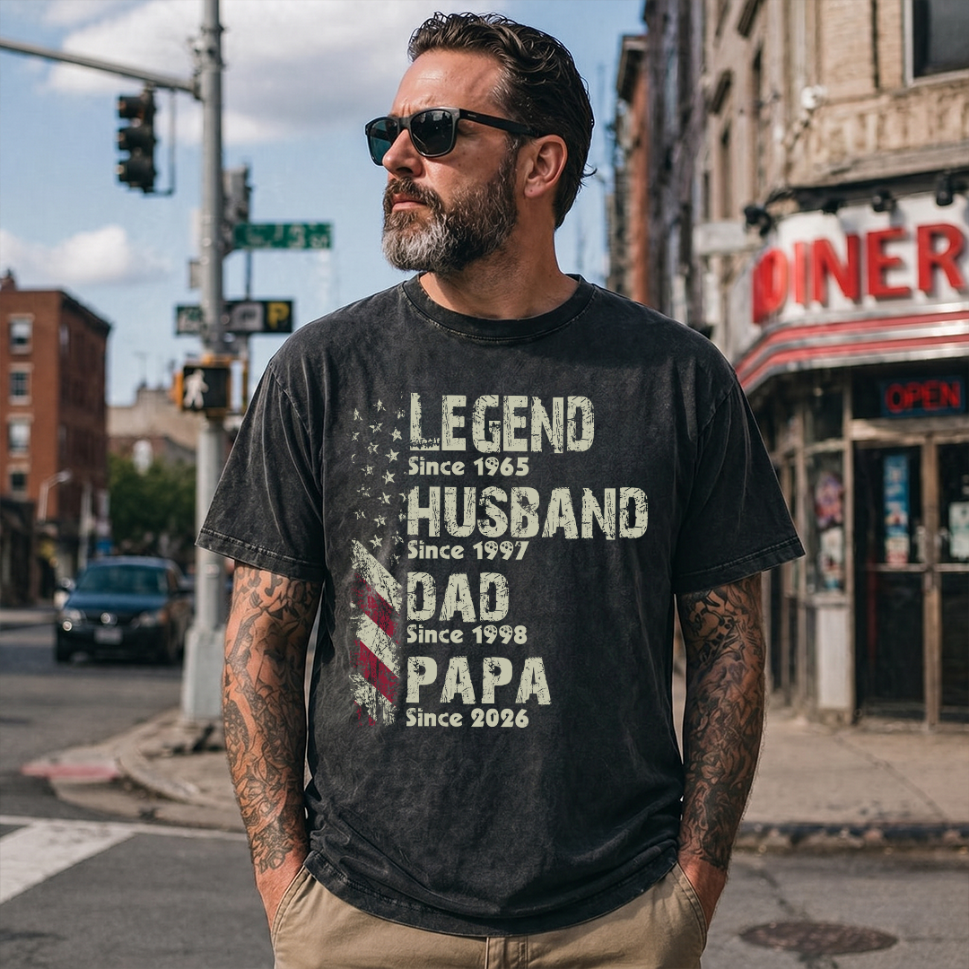Personalized Papa Mineral Wash Shirt, Legend Husband Dad Papa Since Year Custom T Shirt, American Flag Grandpa Shirt, Fathers Day Gift for Papa Grandfather