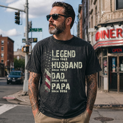 Personalized Papa Mineral Wash Shirt, Legend Husband Dad Papa Since Year Custom T Shirt, American Flag Grandpa Shirt, Fathers Day Gift for Papa Grandfather