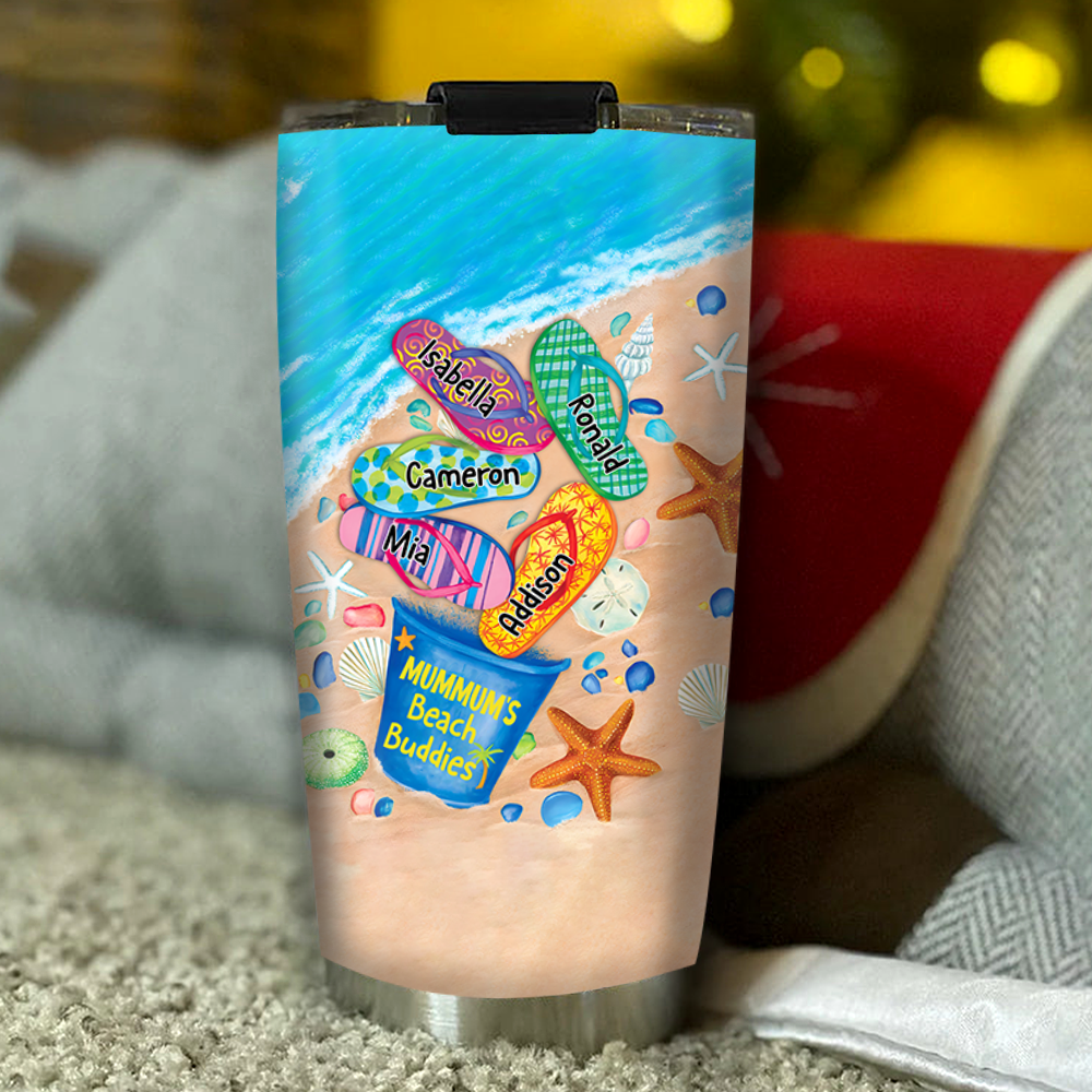 Personalized Water Cups, Custom Summer Grandma And The Kids. Portable Water Cup With Lid