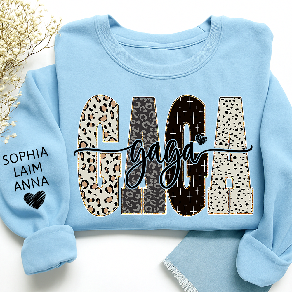 Personalized Gaga Leopard Sweatshirt – Custom Bible Style Design, Unique Gift for Grandma and Her Grandkids