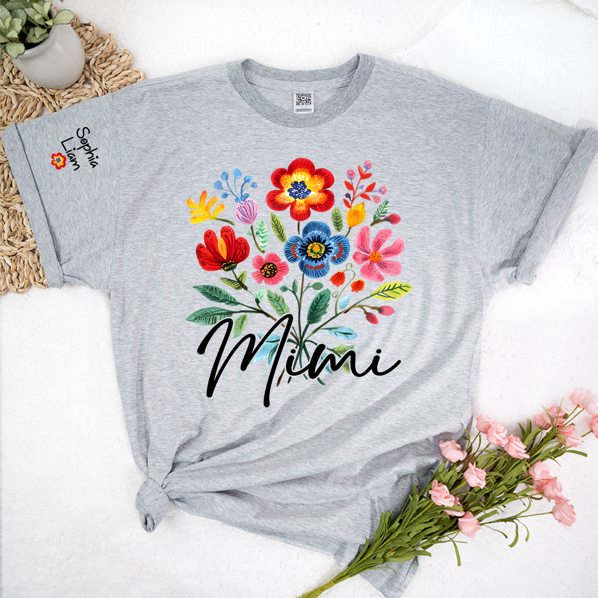 Personalized MimiI Floral T Shirt, Custom Family Names with Vibrant Flower Design, Perfect Gift for Mimi Cinco de mayo