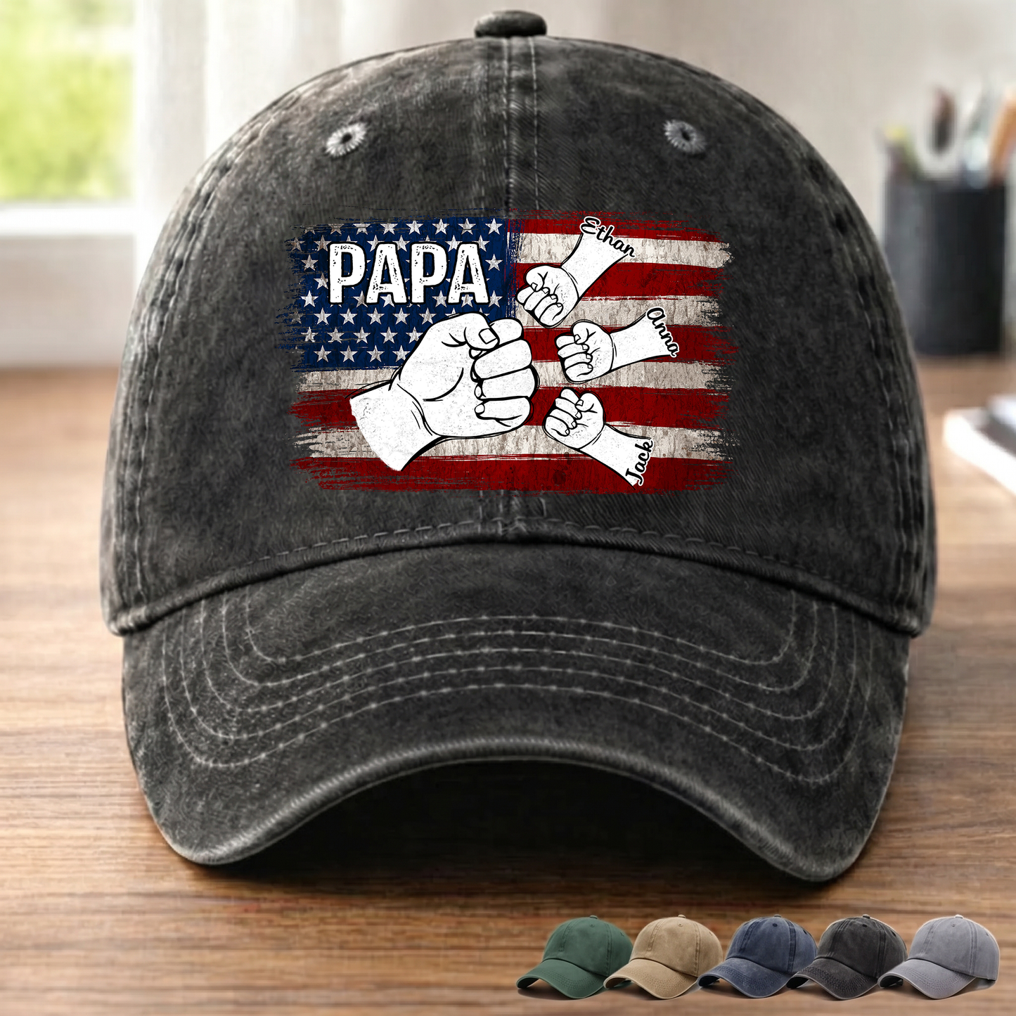 Papa Fist Bump Shirt with Kids Names – American Flag Custom